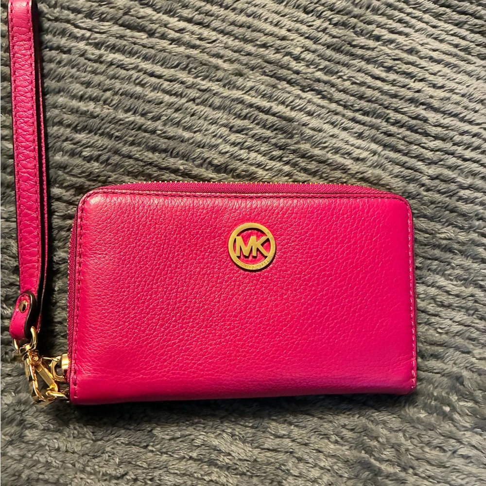 Michael Kors Fuchsia Wristlet with Gold Accents
